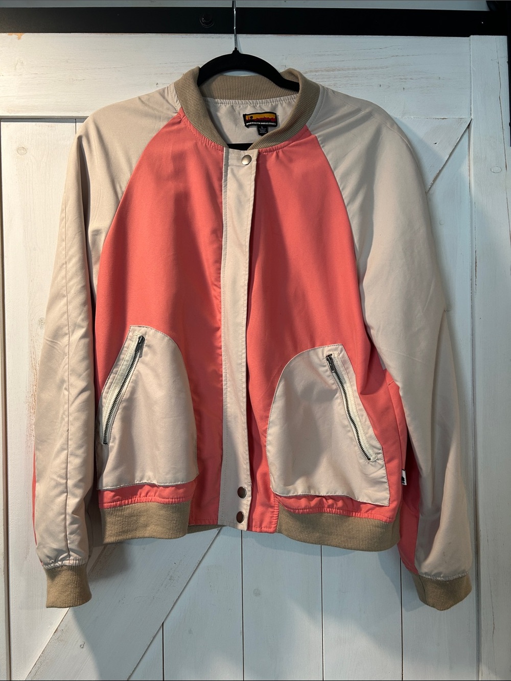 Brooklyn Industries Coral & Beige Bomber Jacket Size Large